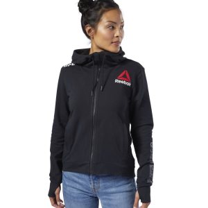 Reebok UFC Fight Night Blank Walkout Kapuzenpullover Damen - Schwarz - DE 042-VNX